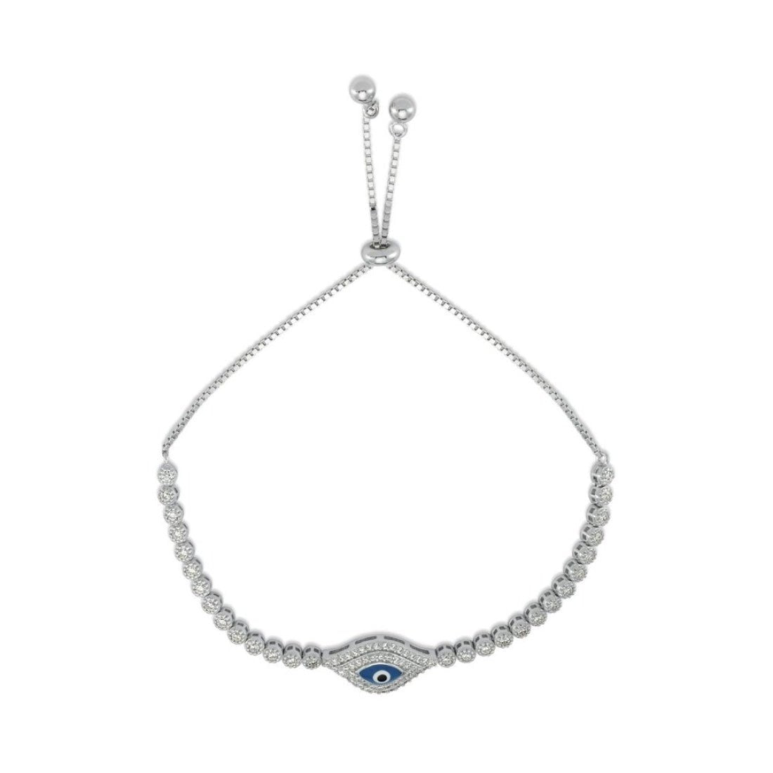 Cubic Zirconia Cluster Evil Eye Toggle Bracelet in Rhodium Plated Silver