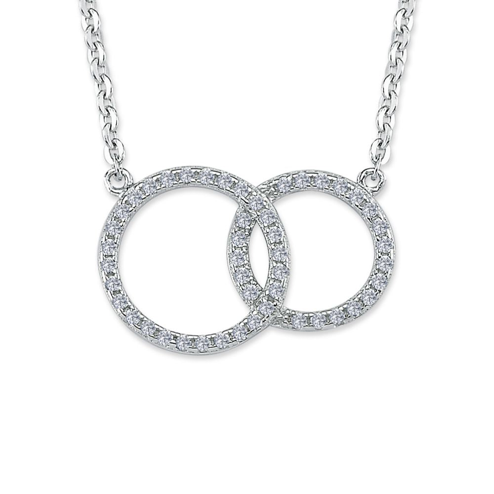 Cubic Zirconia Double Circle of Life Pendant in Rhodium Plated silver