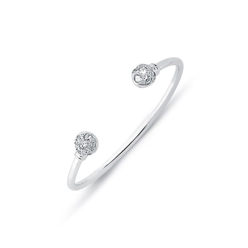 Pave Set Cubic Zirconia Children’s Torque Bangle in Rhodium Plated Silver
