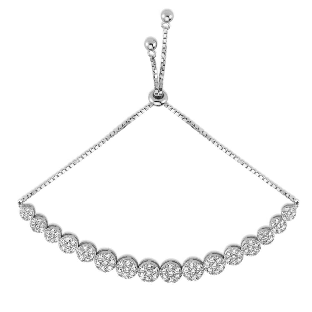 Round Cluster Cubic Zirconia Toggle Bracelet in Rhodium Plated Silver