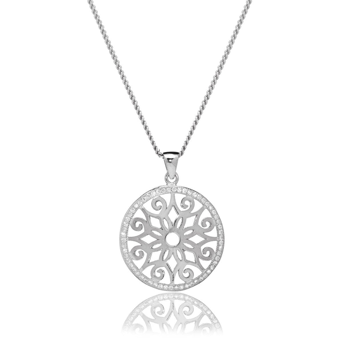 1.30ct Circle Smoke Pendant in Rhodium Plated Silver 25mm