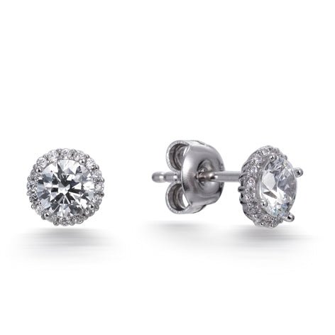 1.30ct Cubic Zirconia Halo Stud Earrings in Rhodium Plated Silver
