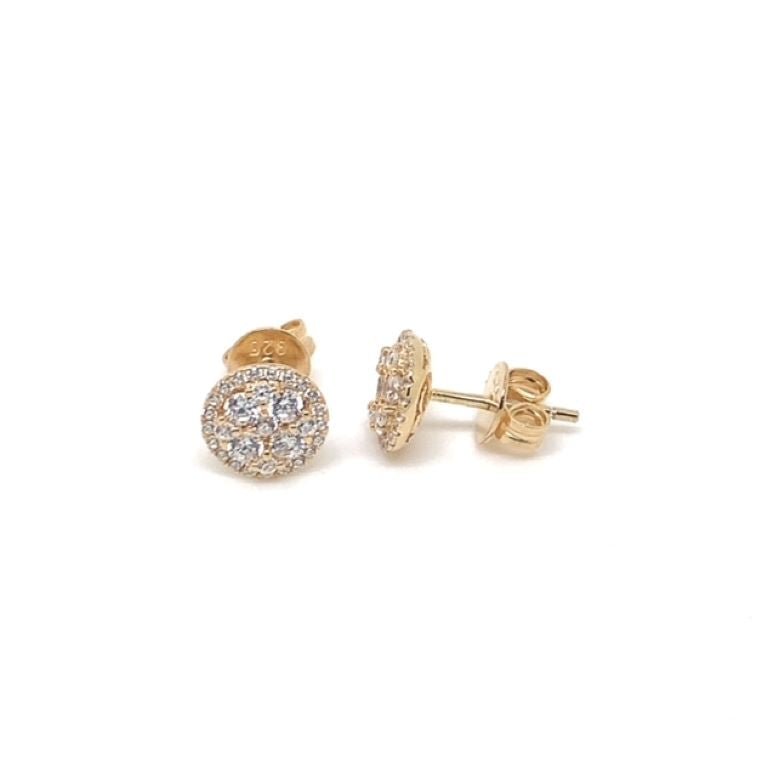 1.30ct Cubic Zirconia Round Cluster Earrings in 14k Yellow Gold Plated Silver