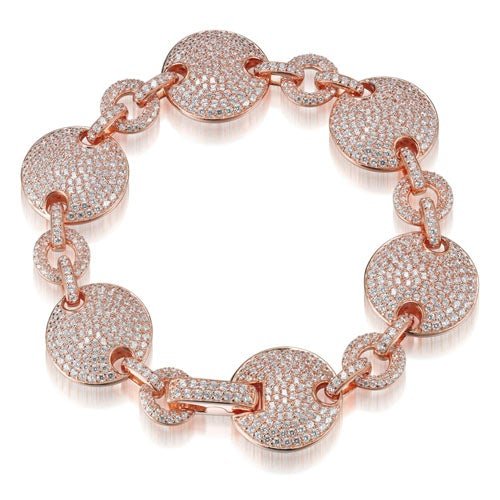 13.30ct Cubic Zirconia Pave Disc Bracelet in 14k Rose Gold Plated Silver