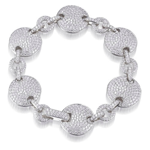 13.30ct Cubic Zirconia Pave Disc Bracelet in Rhodium Plated Silver