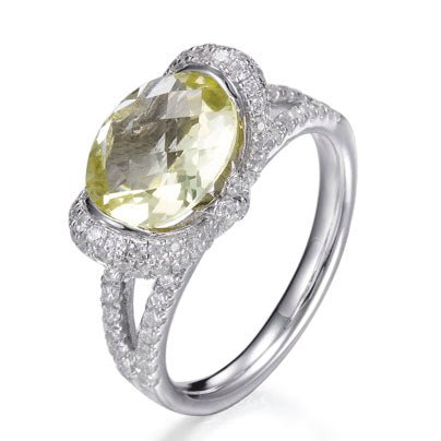 1.40ct Citrine & 2.15ct Cubic Zirconia Cushion Cut Ring in Rhodium Plated Silver