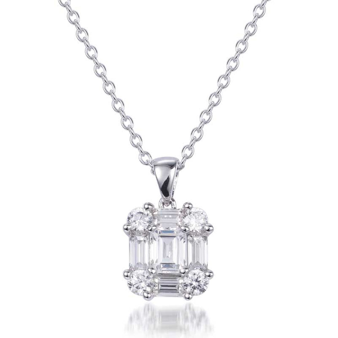 1.40ct Cubic Zirconia Diana Round &amp; Baguette Pendant in Rhodium Plated Silver