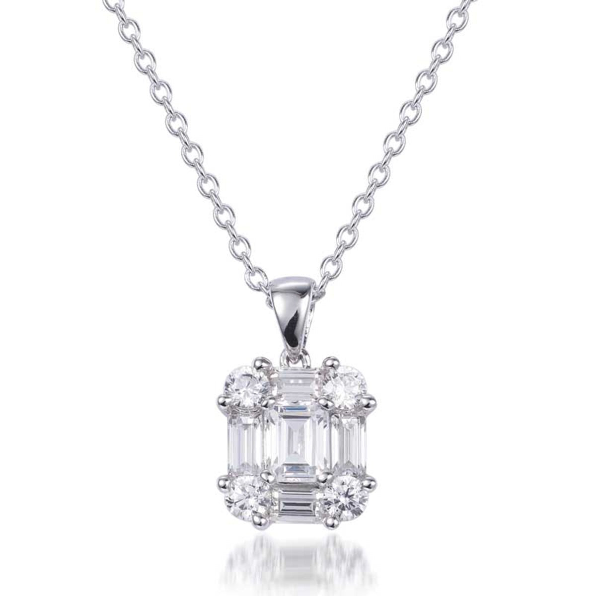 1.40ct Cubic Zirconia Diana Round & Baguette Pendant in Rhodium Plated Silver