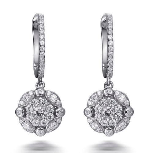 1.75ct Cubic Zirconia Cluster Drop Earrings in Rhodium Plated Silver