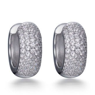 1.75ct Cubic Zirconia Micro Set Huggie Hoop Earrings in Rhodium Plated Silver