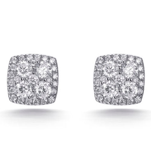 1.75ct Cubic Zirconia Square Cluster Stud Earrings in Rhodium Plated Silver