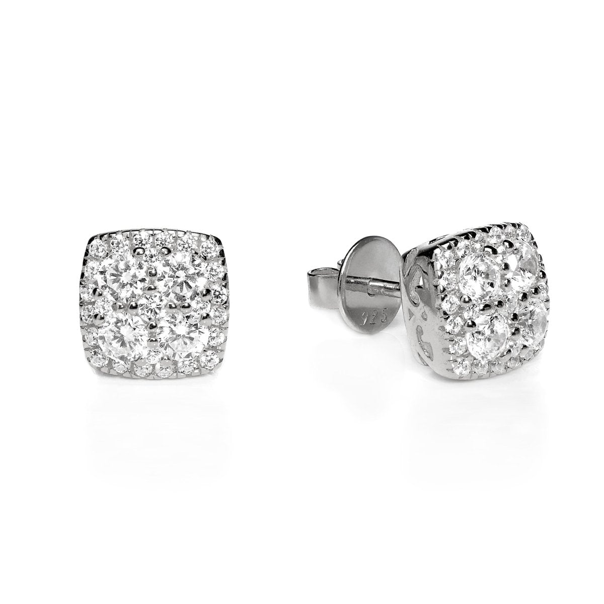 1.75ct Cubic Zirconia Square Cluster Stud Earrings in Rhodium Plated Silver