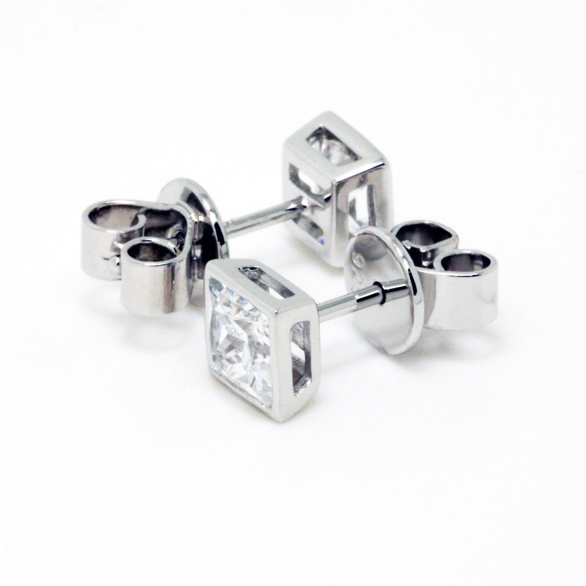 1.85ct Cubic Zirconia Princess Cut Bezel Set Stud Earrings in Rhodium Plated Silver