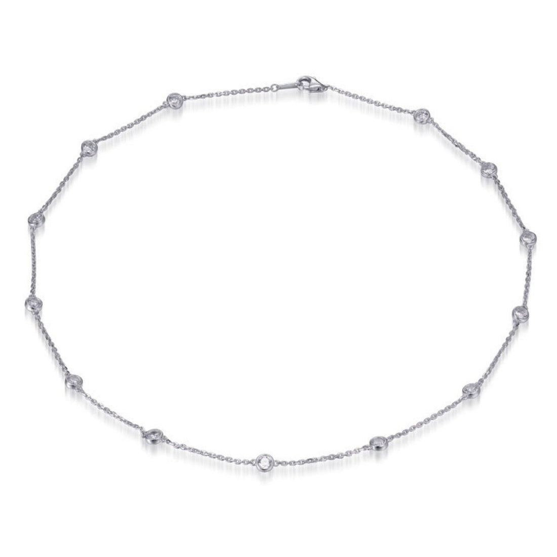 2.60ct Cubic Zirconia 13 Stone Chain Necklace in Rhodium Plated Silver 18&quot;
