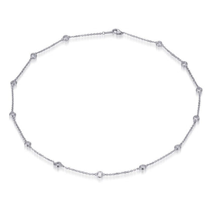 2.60ct Cubic Zirconia 13 Stone Chain Necklace in Rhodium Plated Silver 18&quot;