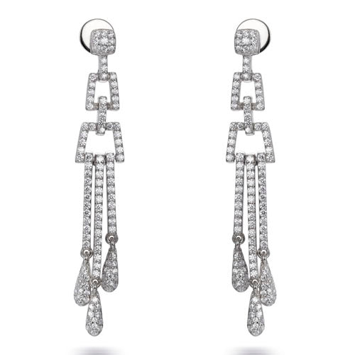 2.70ct Cubic Zirconia Art Deco Drop Earrings in Rhodium Plated Silver