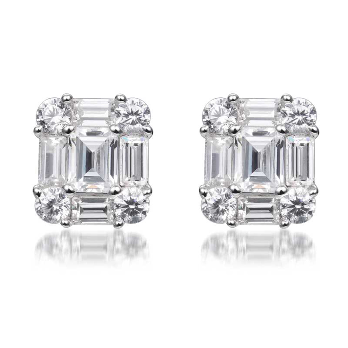 2.80ct Cubic Zirconia Emerald Cut Stud Earrings in Rhodium Plated Silver