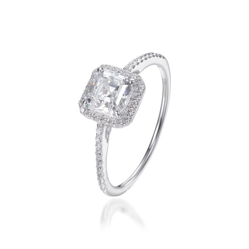 2.90ct Cubic Zirconia Princess Cut Halo Ring in Rhodium Plated Silver