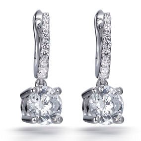 3.30ct Claw Set Cubic Zirconia Solitaire Drop Earrings in Rhodium Plated Silver