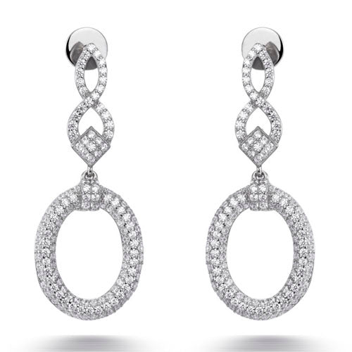 3.35ct Cubic Zirconia Oval Drop Earrings in Rhodium Plated Silver