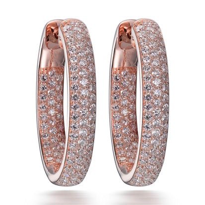 3.45ct Pave Set Cubic Zirconia Hoop Earrings in 14k Rose Gold Plated Silver