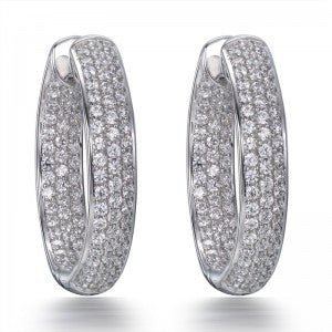 3.45ct Pave Set Cubic Zirconia Hoop Earrings in Rhodium Plated Silver