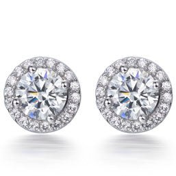3.50ct Cubic Zirconia Classic Halo Stud Earrings in Rhodium Plated Silver