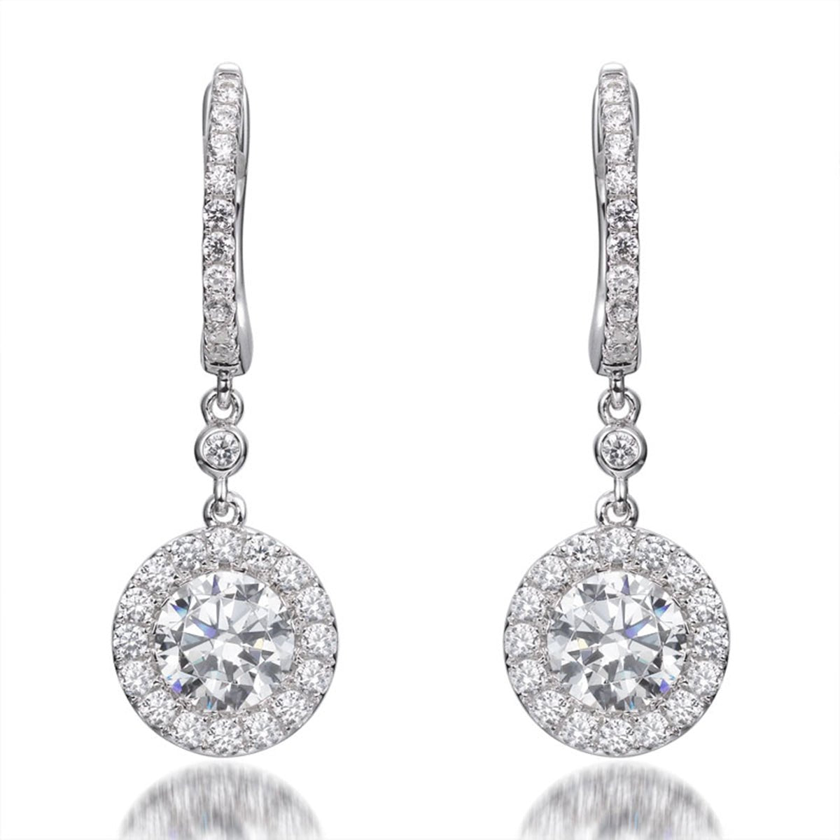 3.50ct Cubic Zirconia Halo Drop Earrings in Rhodium Plated Silver