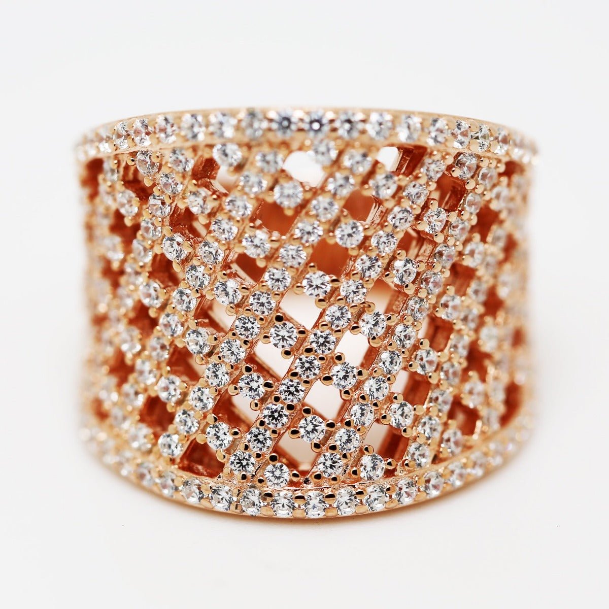 3.50ct Cubic Zirconia Lattice Curve Ring in 14k Rose Gold Plated Silver