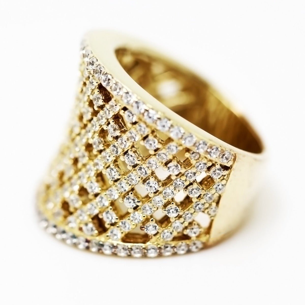 3.50ct Cubic Zirconia Lattice Curve Ring in 14k Yellow Gold Plated Silver