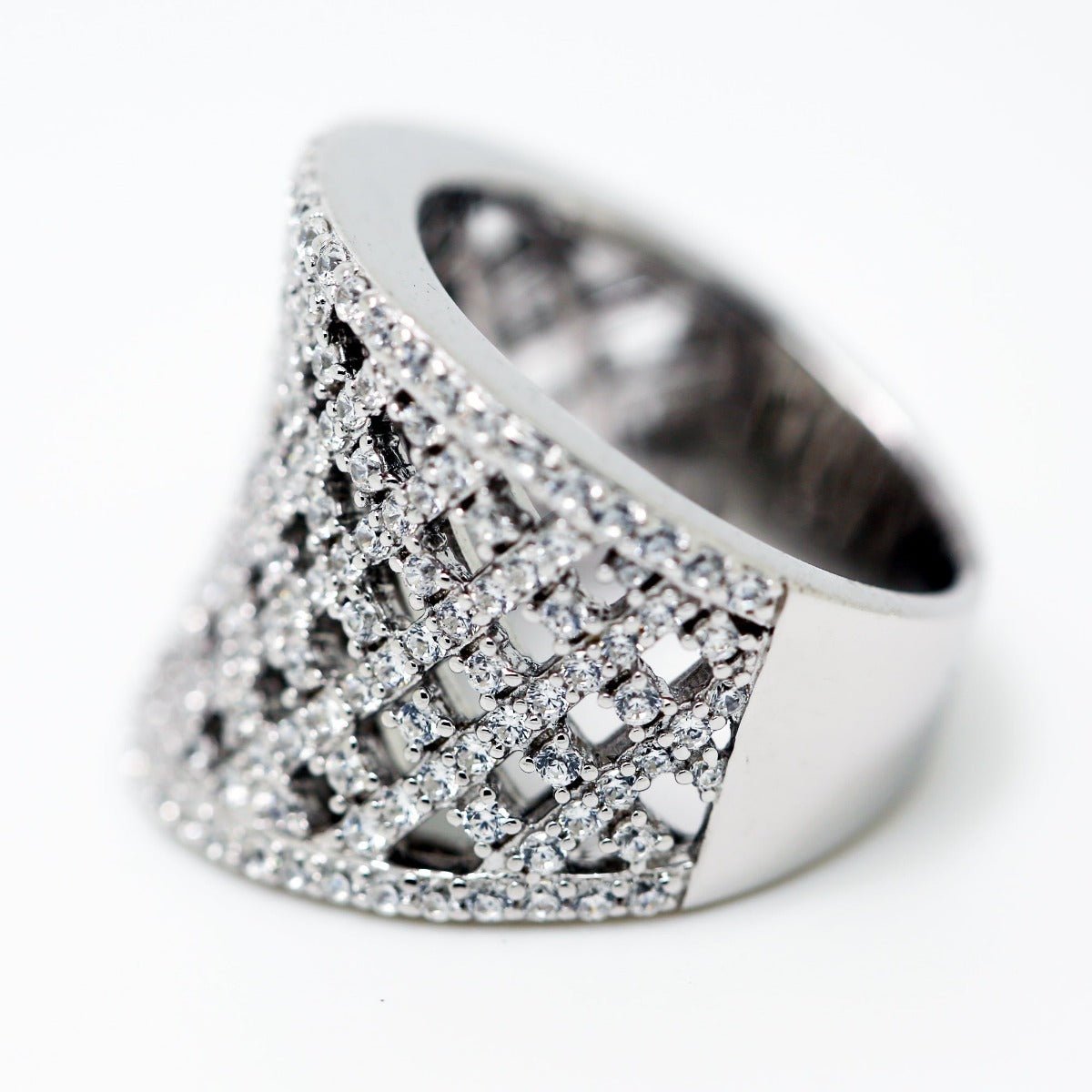 3.50ct Cubic Zirconia Lattice Curve Ring in Rhodium Plated Silver