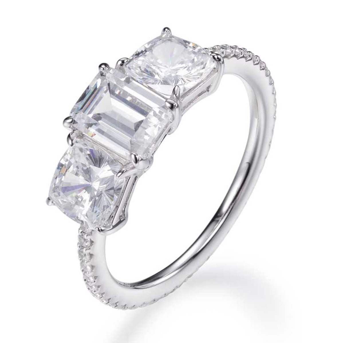 3.50ct Emerald & Princess cut Cubic Zirconia Ring in Rhodium Plated Silver