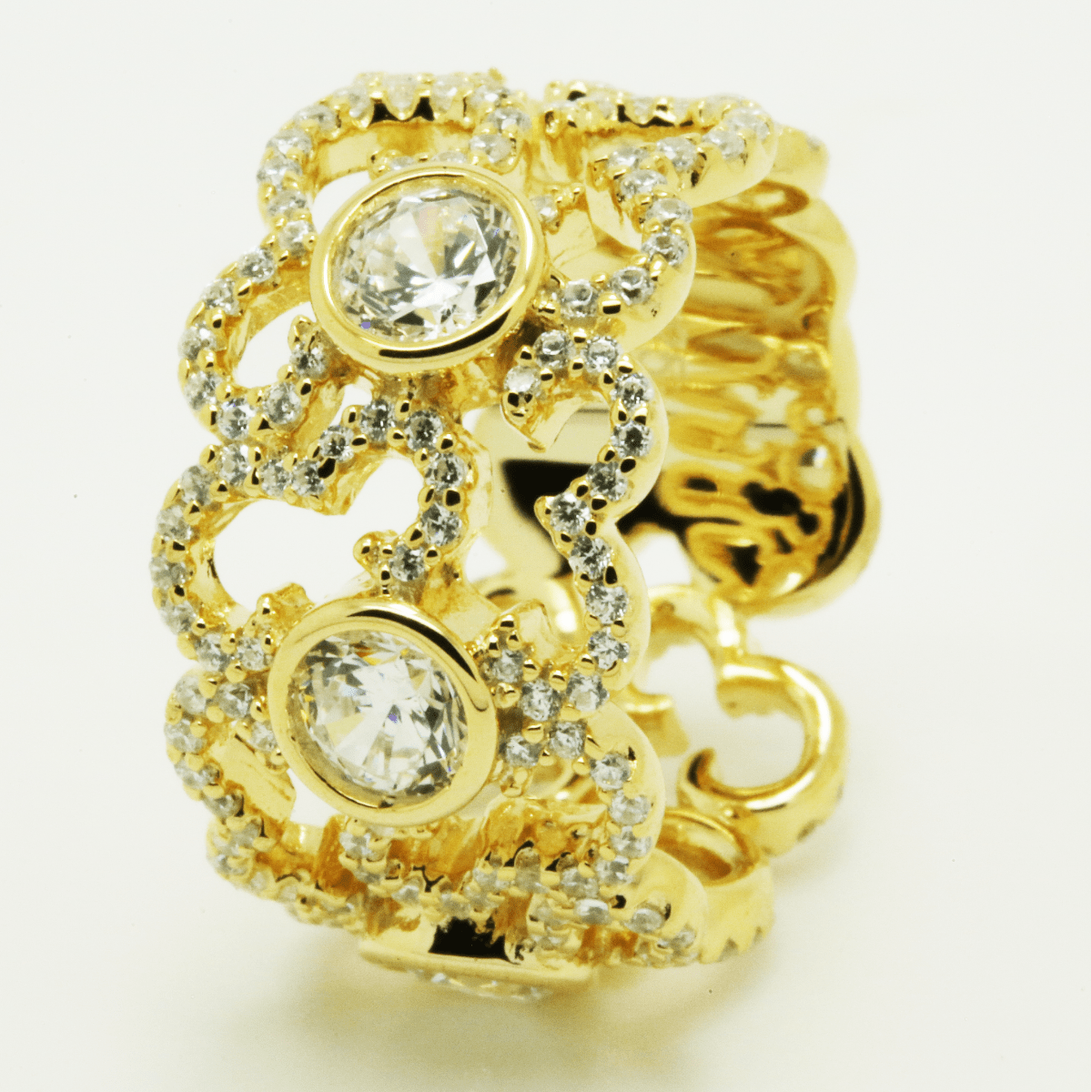 3.60ct Cubic Zirconia Cloud Rub Over Ring in 14k Yellow Gold Plated Silver