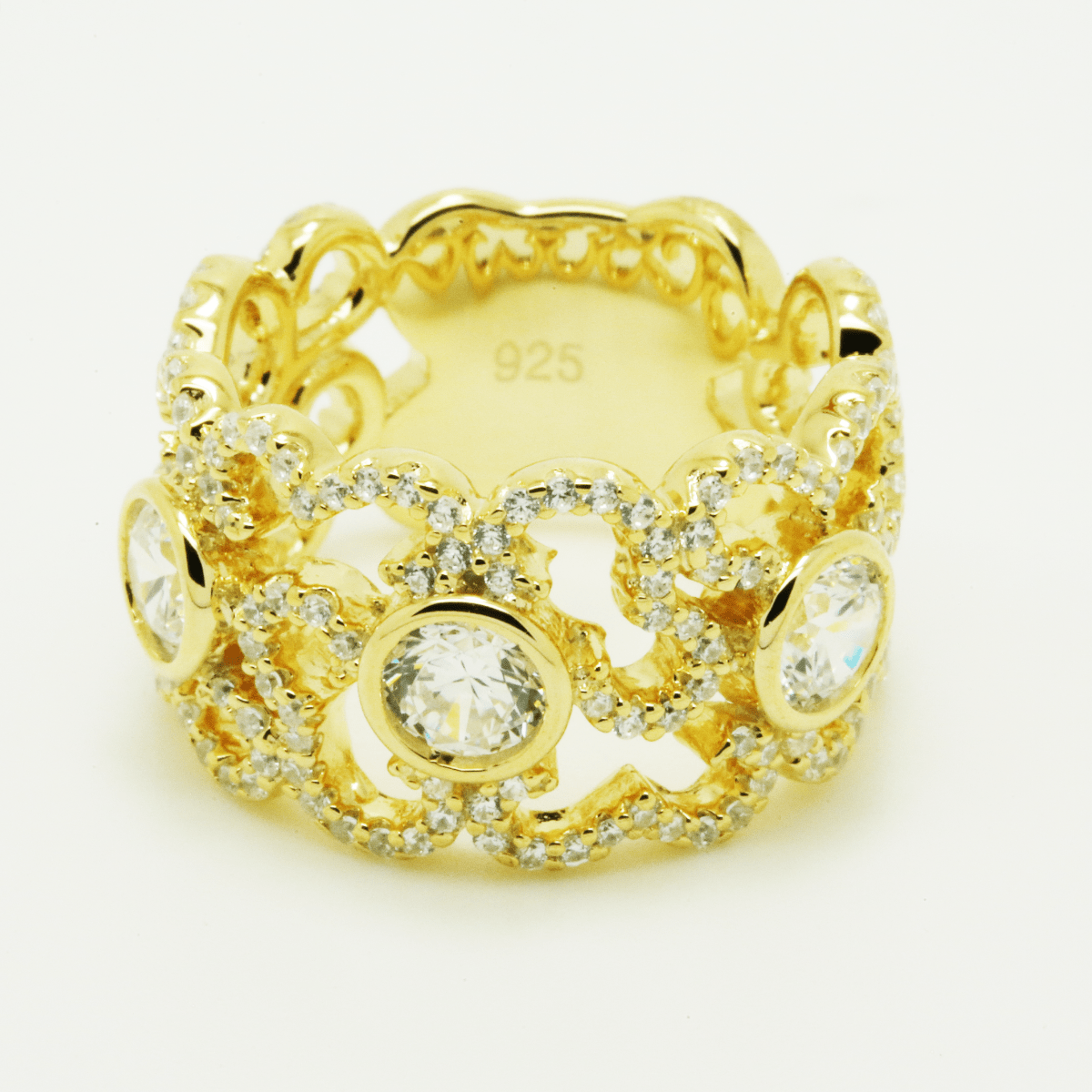 3.60ct Cubic Zirconia Cloud Rub Over Ring in 14k Yellow Gold Plated Silver