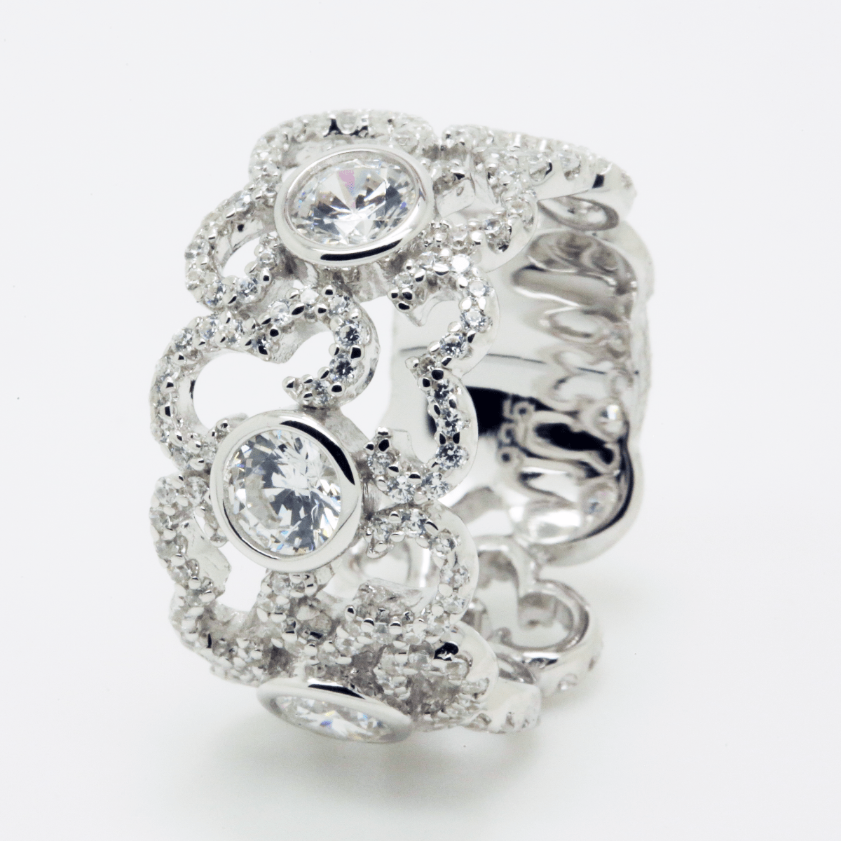 3.60ct Cubic Zirconia Cloud Rub Over Ring in Rhodium Plated Silver