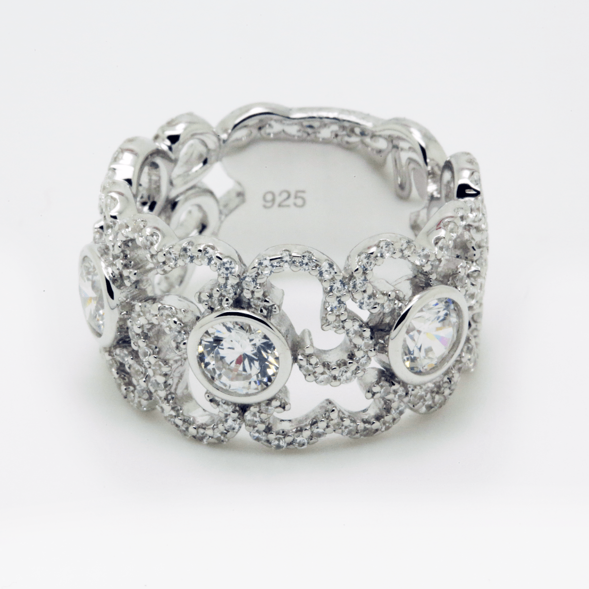3.60ct Cubic Zirconia Cloud Rub Over Ring in Rhodium Plated Silver