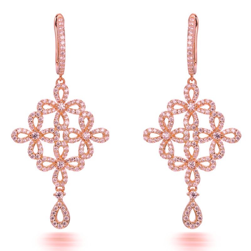 4.40ct Cubic Zirconia Flower Drop Earrings in 14k Rose Gold Plated Silver