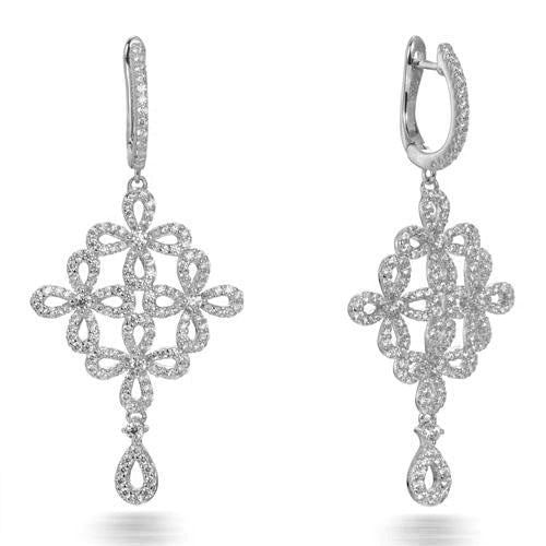 4.40ct Cubic Zirconia Flower Drop Earrings in Rhodium Plated Silver