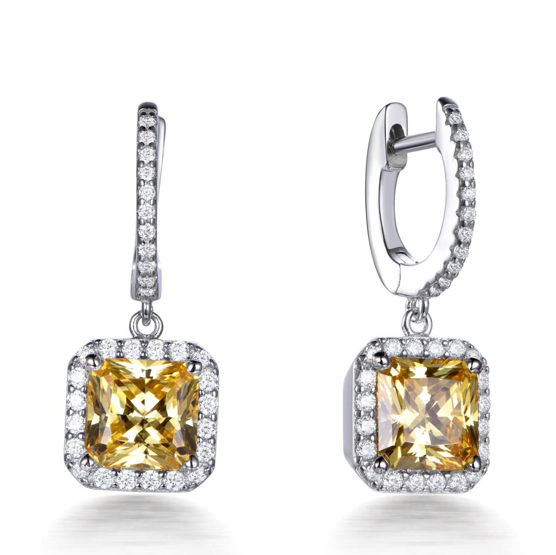5.0ct Cirtine &amp; Cubic Zirconia Halo Drop Earrings in Rhodium Plated Silver