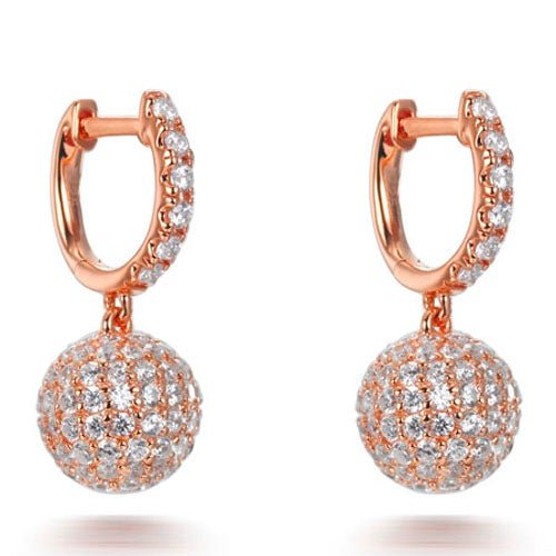 5.90ct Cubic Zirconia Pave Set Ball Drop Earrings in 14k Rose Gold Plated Sliver