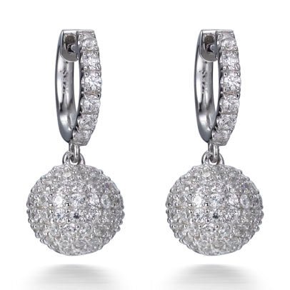 5.90ct Cubic Zirconia Pave Set Ball Drop Earrings in Rhodium Plated Sliver