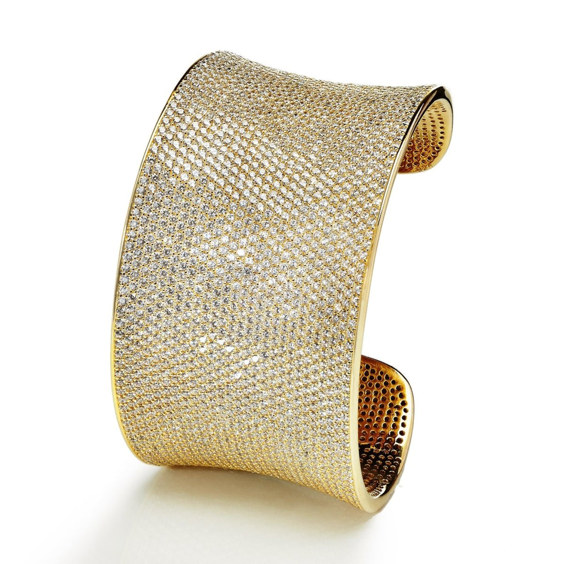 60.00ct Pave Cubic Zirconia Lustre Cuff Bangle in 14k Yellow Gold Plated Silver