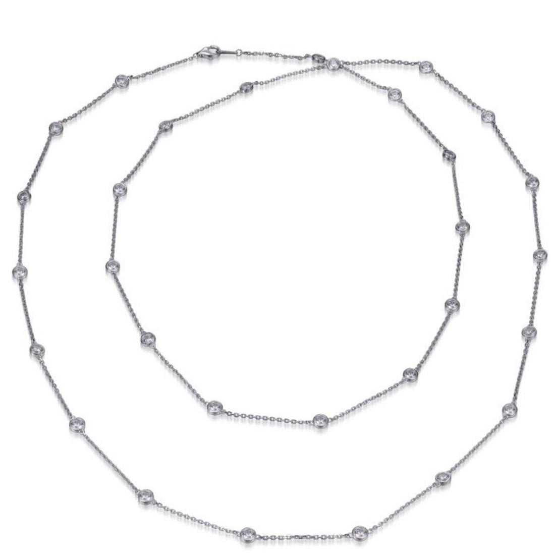 6.00ct 30 Stone Chain Necklace in Rhodium Plated Silver 42&quot;