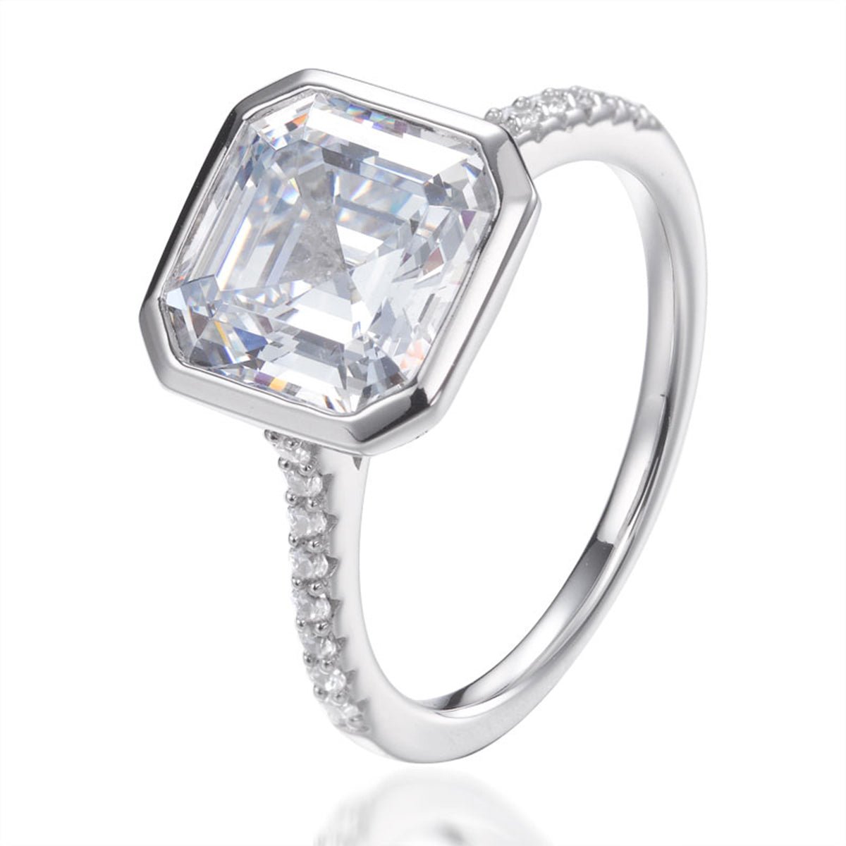 6.00ct Cubic Zirconia Chloe Asscher Cut Ring in Rhodium Plated Silver