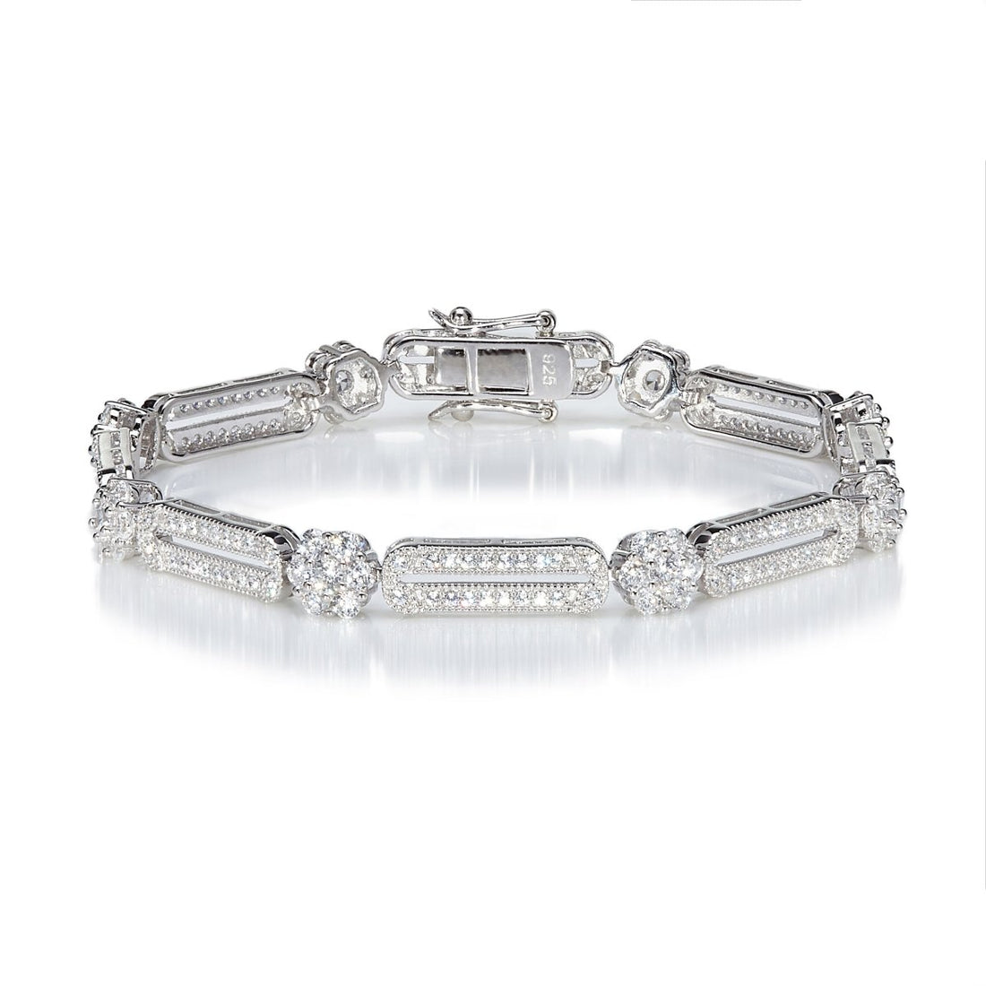 6.35ct Cubic Zirconia Fancy Cluster Bracelet in Rhodium Plated Silver