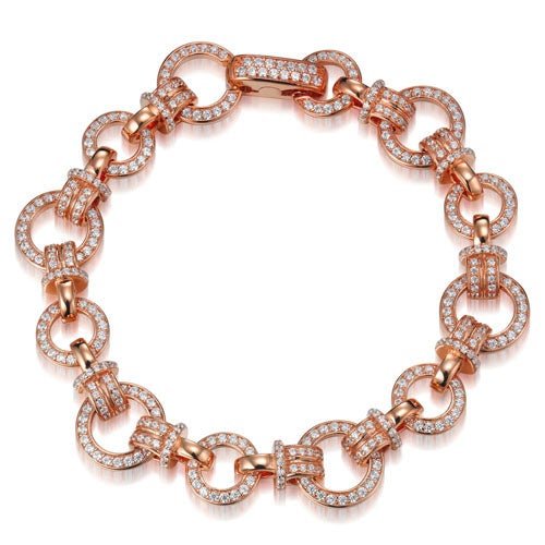6.50ct Cubic Zirconia Circle Link Bracelet in 14k Rose Gold Plated Silver