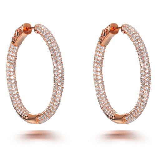 7.85ct Pave Set Cubic Zirconia Hoop Earrings in 14k Rose Gold Plated Silver