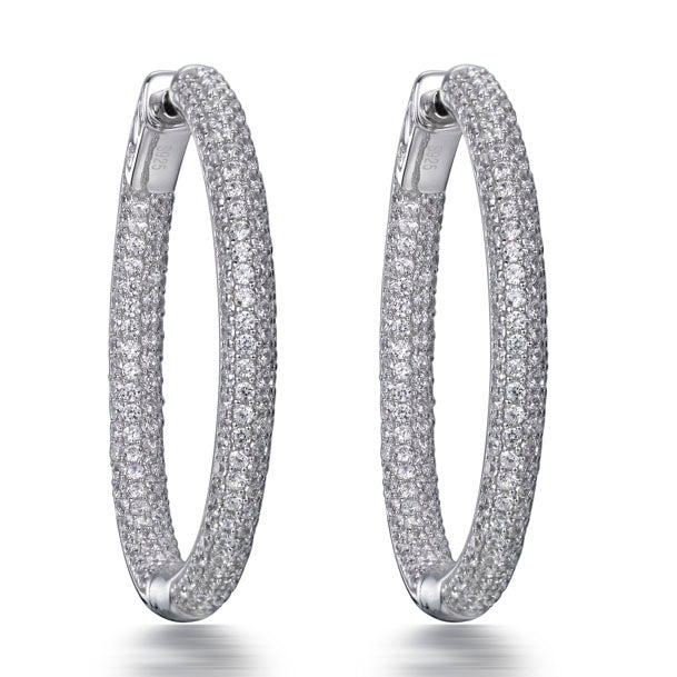 7.85ct Pave Set Cubic Zirconia Hoop Earrings in Rhodium Plated Silver