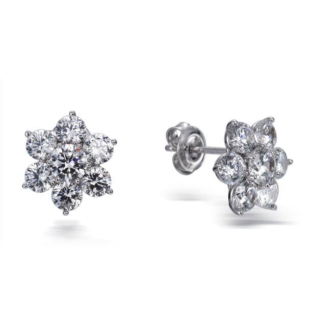 8.00ct Cubic Zirconia Flower Stud Earrings in Platinum Plated Silver