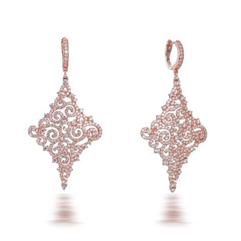 8.00ct Cubic Zirconia Lace Drop Earrings in 14k Rose Gold Plated Silver